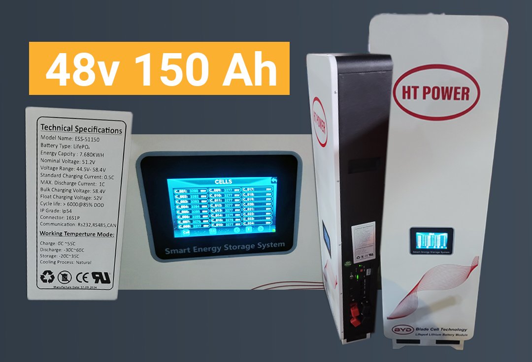 48v 150Ah Lithium Battery 16s Smart BMS with LCD touch Panel and Smart Bluetooth Integration - Image 4