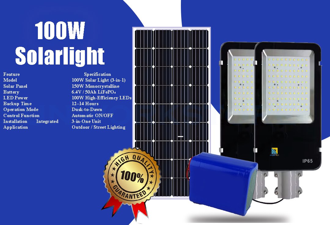 100W 3-in-1 Solar Light – High-Performance Outdoor Lighting - Image 3